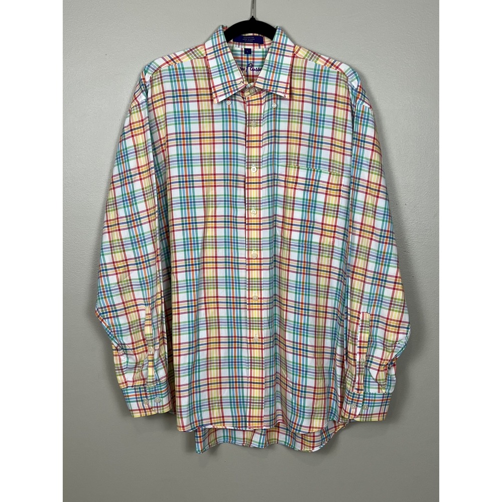 Alan Flusser Mens Rainbow Plaid Button Down Shirt Large Multi Color Cotton L/S